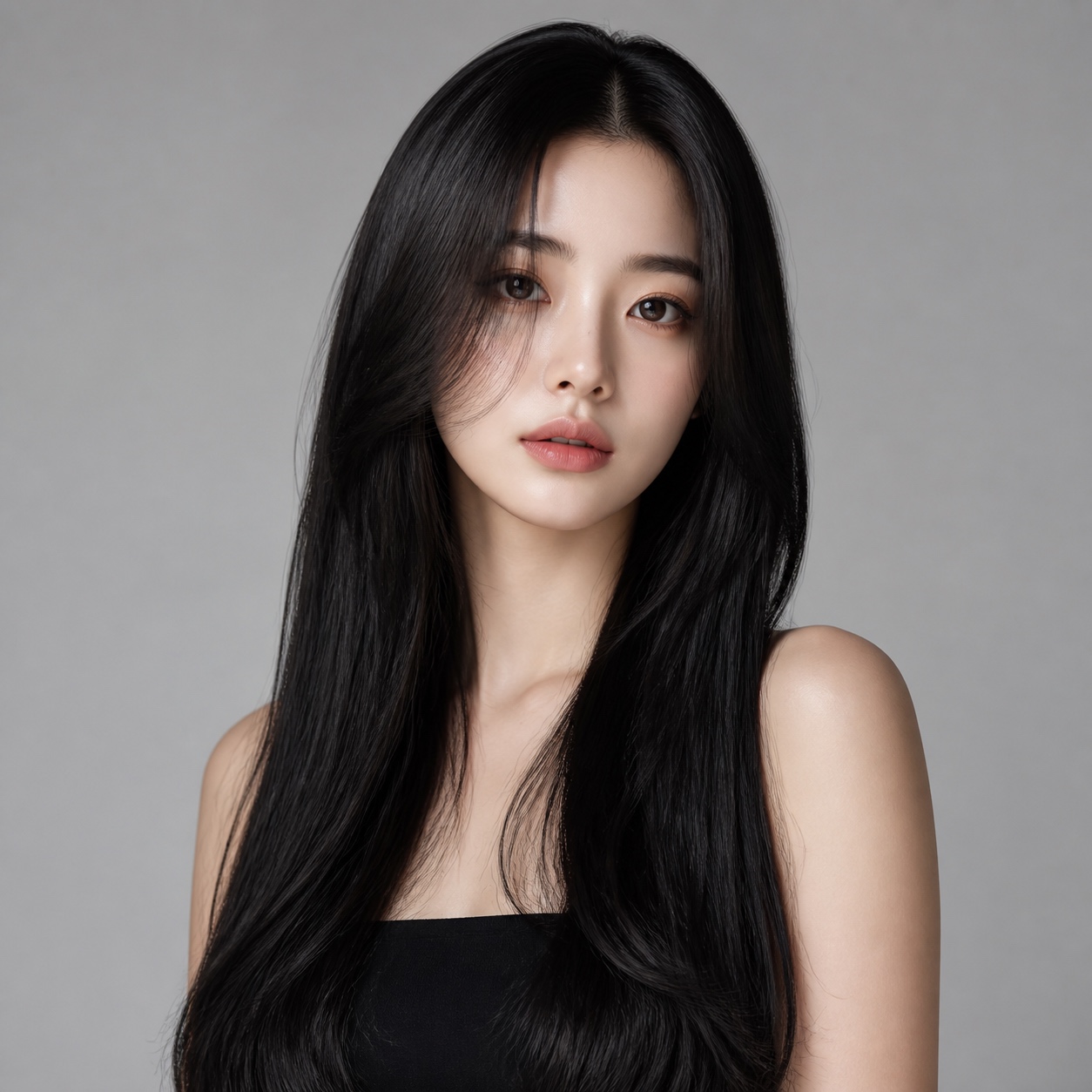 黑色中分直长发